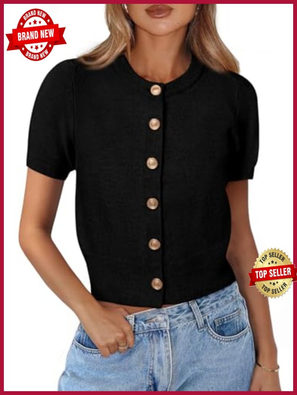 Womens Button Down Cropped Cardigan Short Sleeve Knit Lightweight